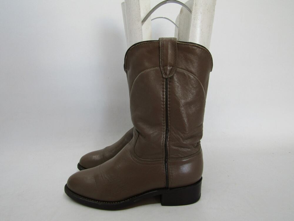 Acme Youth Size 5 D Beige Leather Roper Cowboy Western Boots